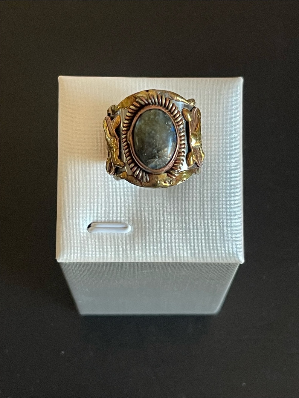 Handcrafted brass,copper genuine labradorite Ring.
